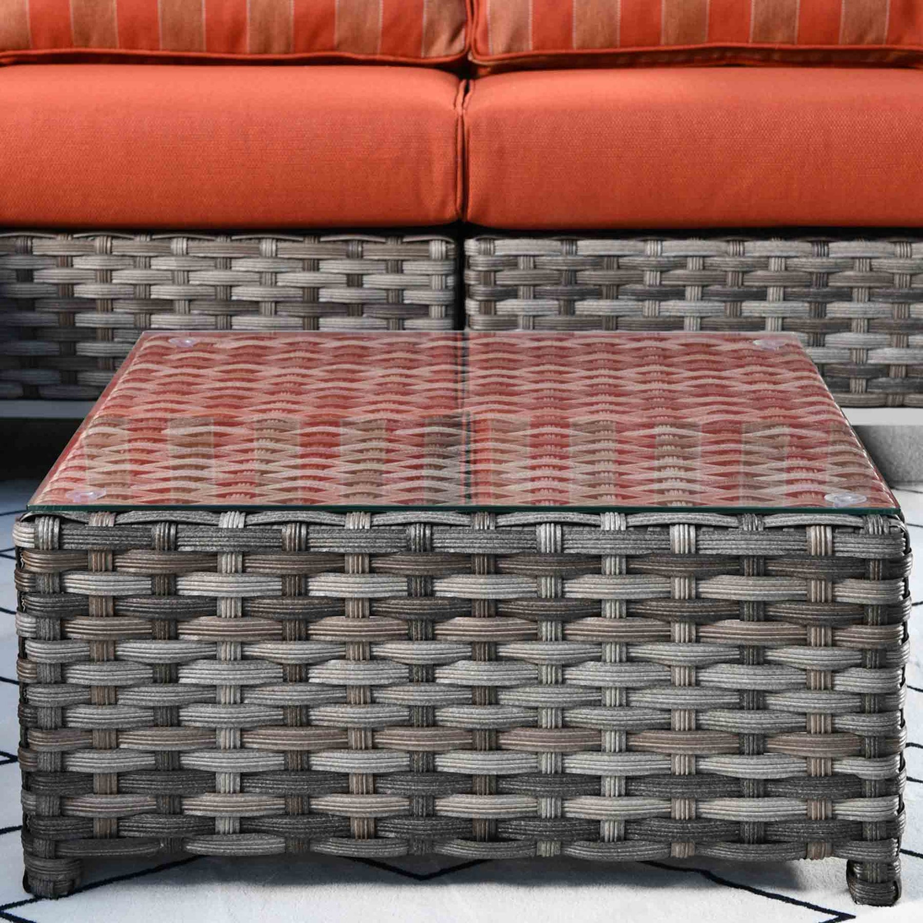 Ovios Patio Furniture 9-Piece Grey Wicker Set with Fire Pit Table, No Assembly Required