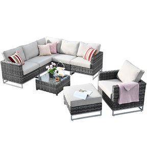 Ovios Patio Furniture Set 8-Piece with Grey Wicker, No Assembly Required