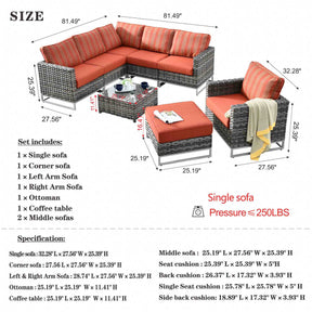 Ovios Patio Furniture Set 8-Piece with Grey Wicker, No Assembly Required