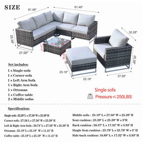 Ovios Patio Furniture Set 8-Piece with Grey Wicker, No Assembly Required