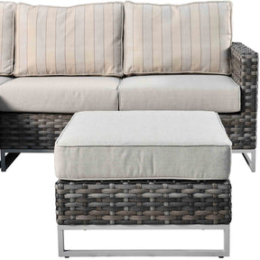Ovios Patio Furniture 9-Piece Grey Wicker Set with Fire Pit Table, No Assembly Required