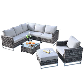 Ovios Patio Furniture Set 8-Piece with Grey Wicker, No Assembly Required