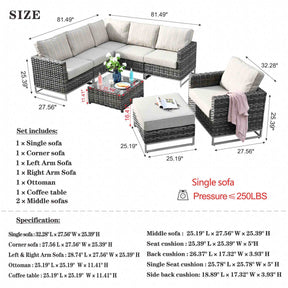 Ovios Patio Furniture Set 8-Piece with Grey Wicker, No Assembly Required