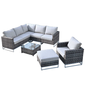 Ovios Patio Furniture Set 8-Piece with Grey Wicker, No Assembly Required