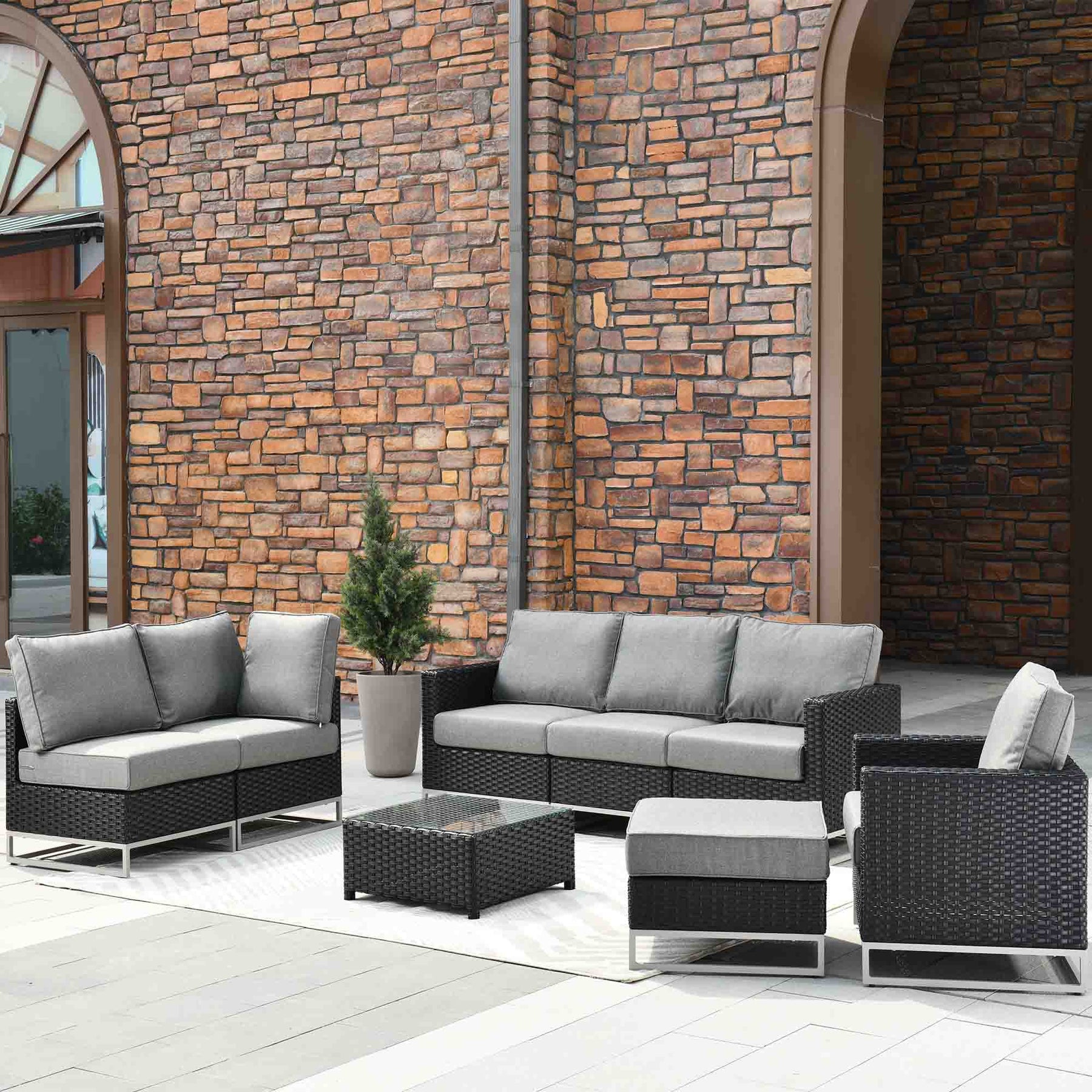 Ovios Patio Furniture Set 8-Piece with Black Wicker, No Assembly Required