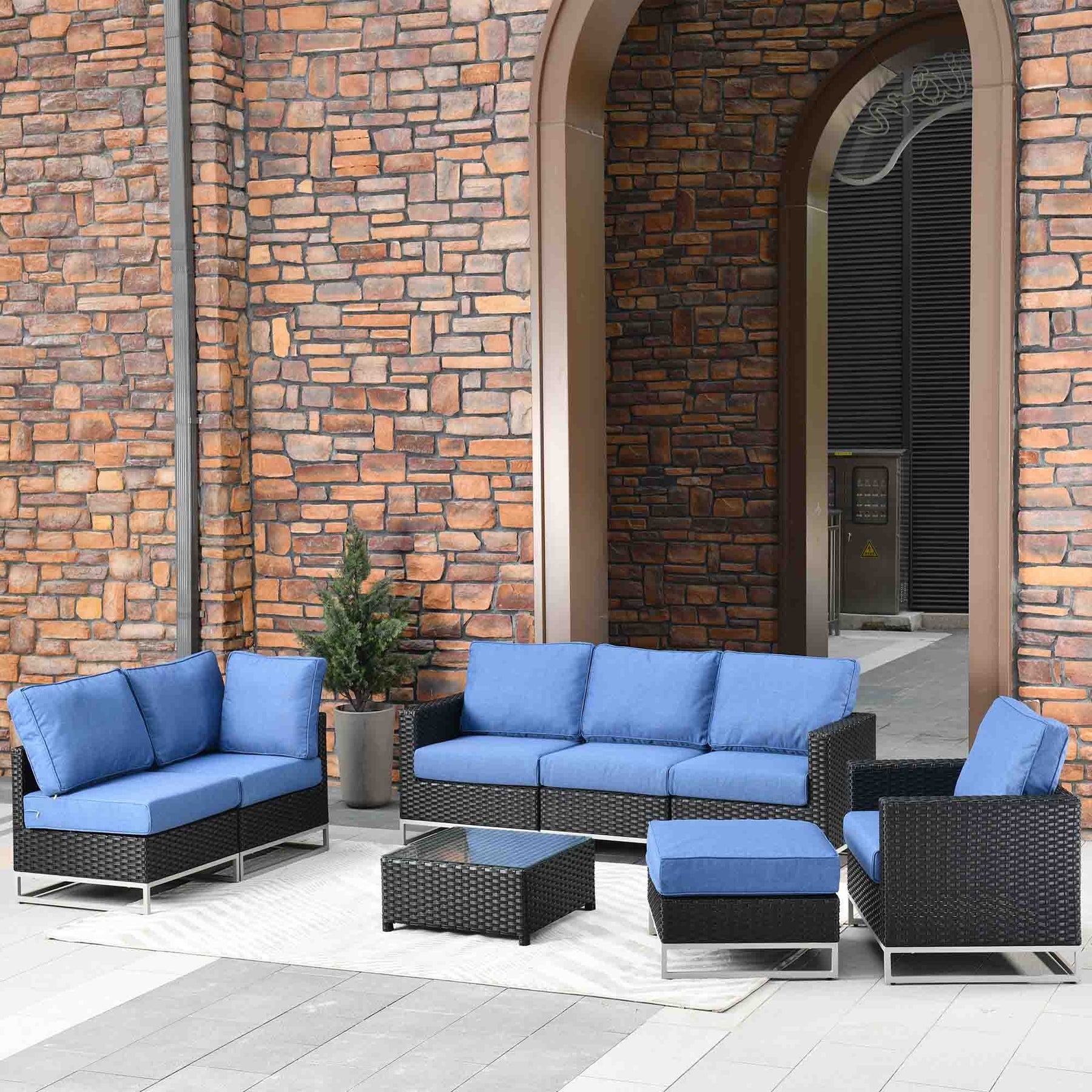 Ovios Patio Furniture Set 8-Piece with Black Wicker, No Assembly Required