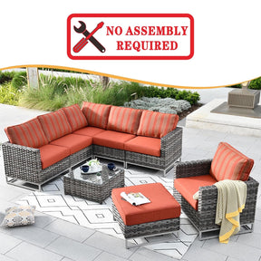 Ovios Patio Furniture Set 8-Piece with Grey Wicker, No Assembly Required