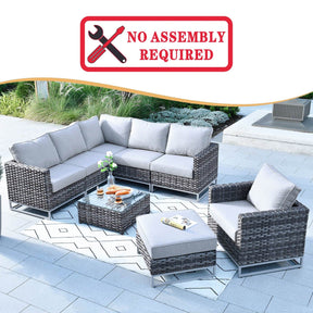 Ovios Patio Furniture Set 8-Piece with Grey Wicker, No Assembly Required