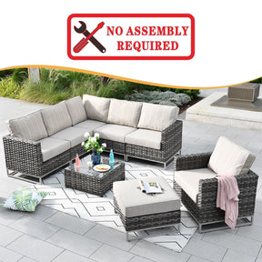 Ovios Patio Furniture Set 8-Piece with Grey Wicker, No Assembly Required