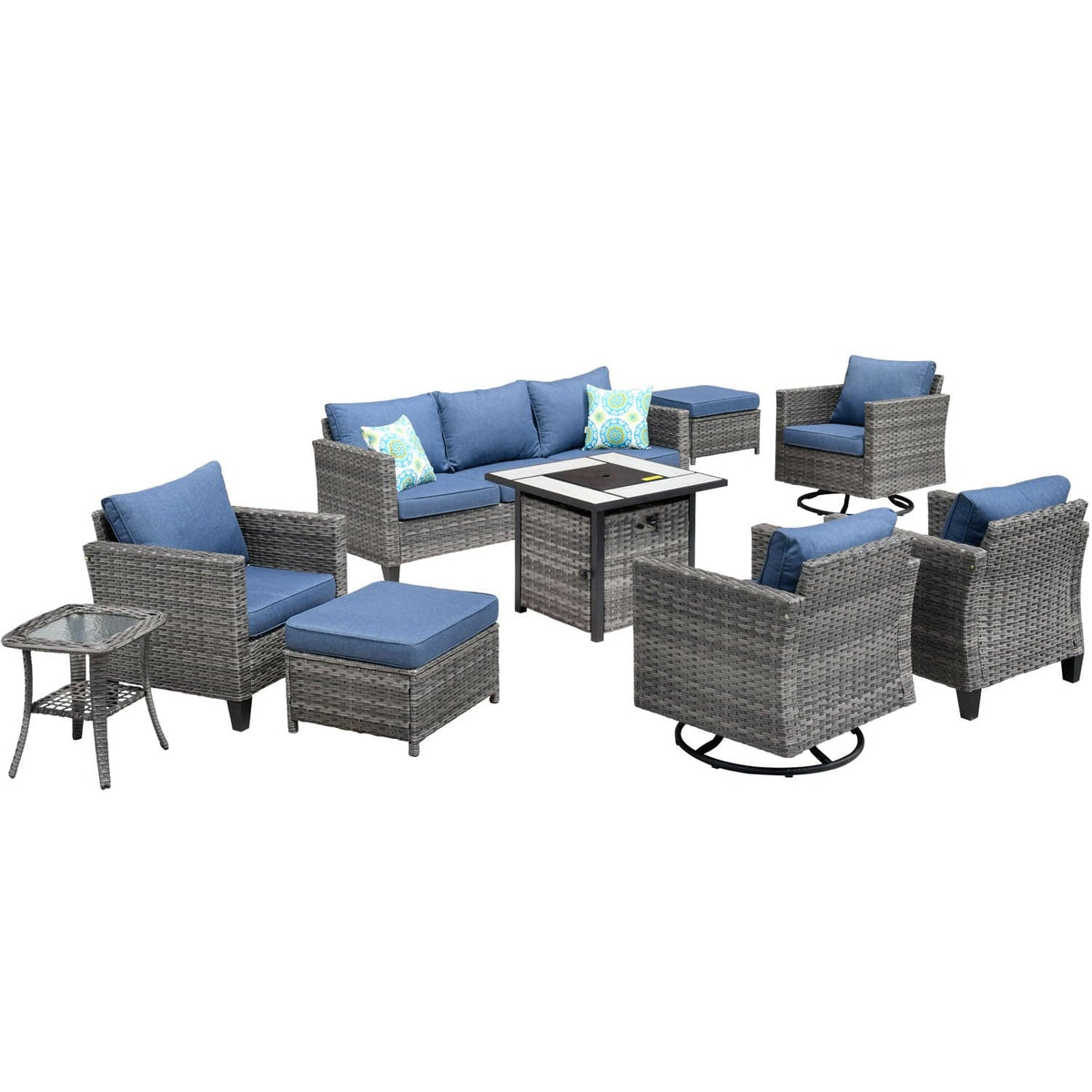 #color_Grey Wicker Denim Blue Cushion