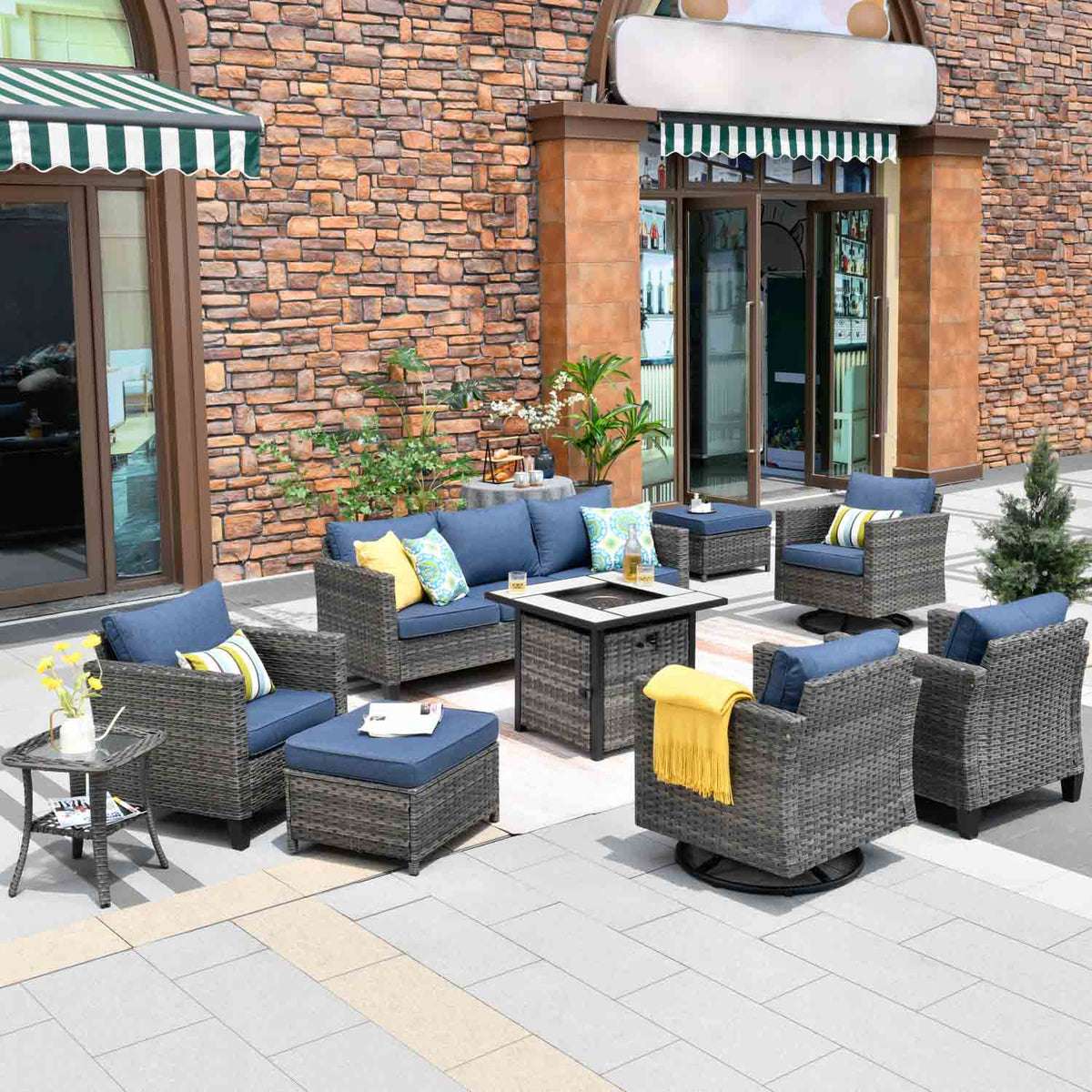 #color_Grey Wicker Denim Blue Cushion
