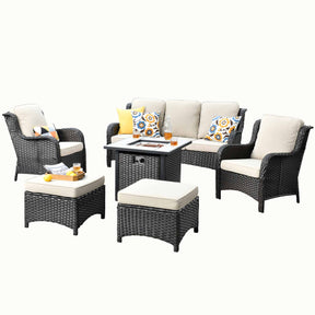 Ovios Patio Conversation Set 6-Piece with 30' Fire Pit Table and Kenard Set