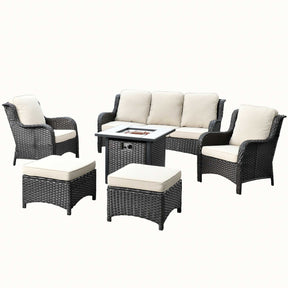 Ovios Patio Conversation Set 6-Piece with 30' Fire Pit Table and Kenard Set