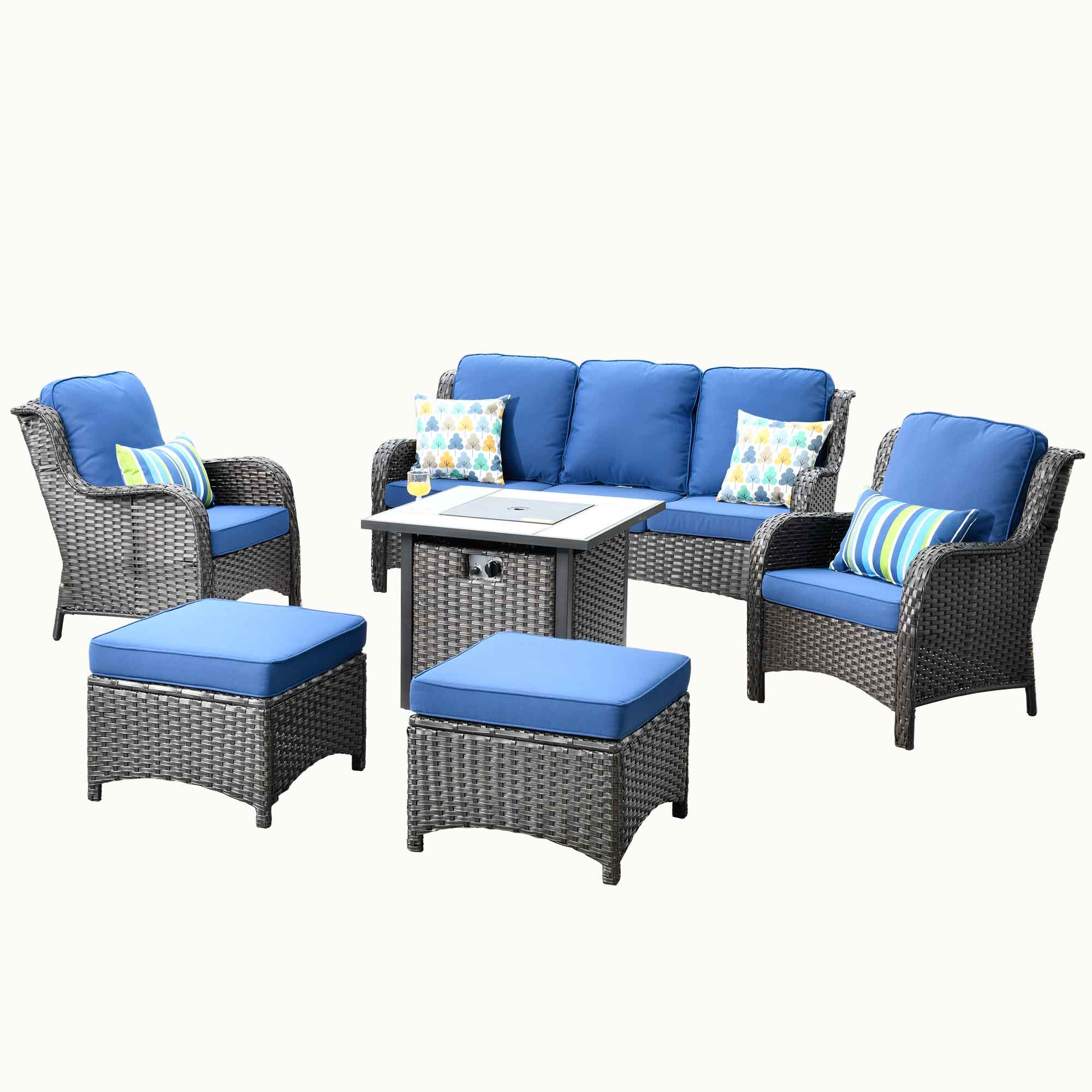 Ovios Patio Conversation Set 6-Piece with 30' Fire Pit Table and Kenard Set