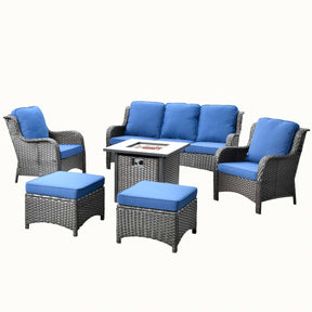 Ovios Patio Conversation Set 6-Piece with 30' Fire Pit Table and Kenard Set