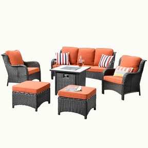 Ovios Patio Conversation Set 6-Piece with 30' Fire Pit Table and Kenard Set