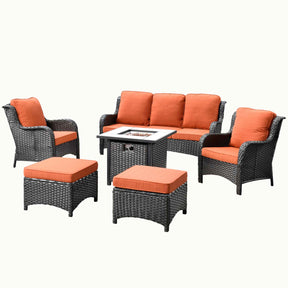 Ovios Patio Conversation Set 6-Piece with 30' Fire Pit Table and Kenard Set