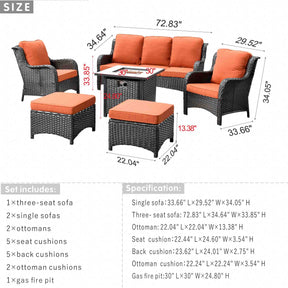Ovios Patio Conversation Set 6-Piece with 30' Fire Pit Table and Kenard Set