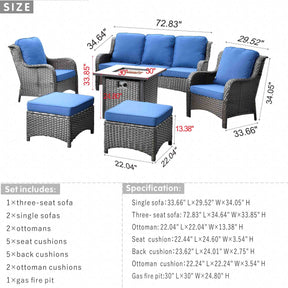 Ovios Patio Conversation Set 6-Piece with 30' Fire Pit Table and Kenard Set