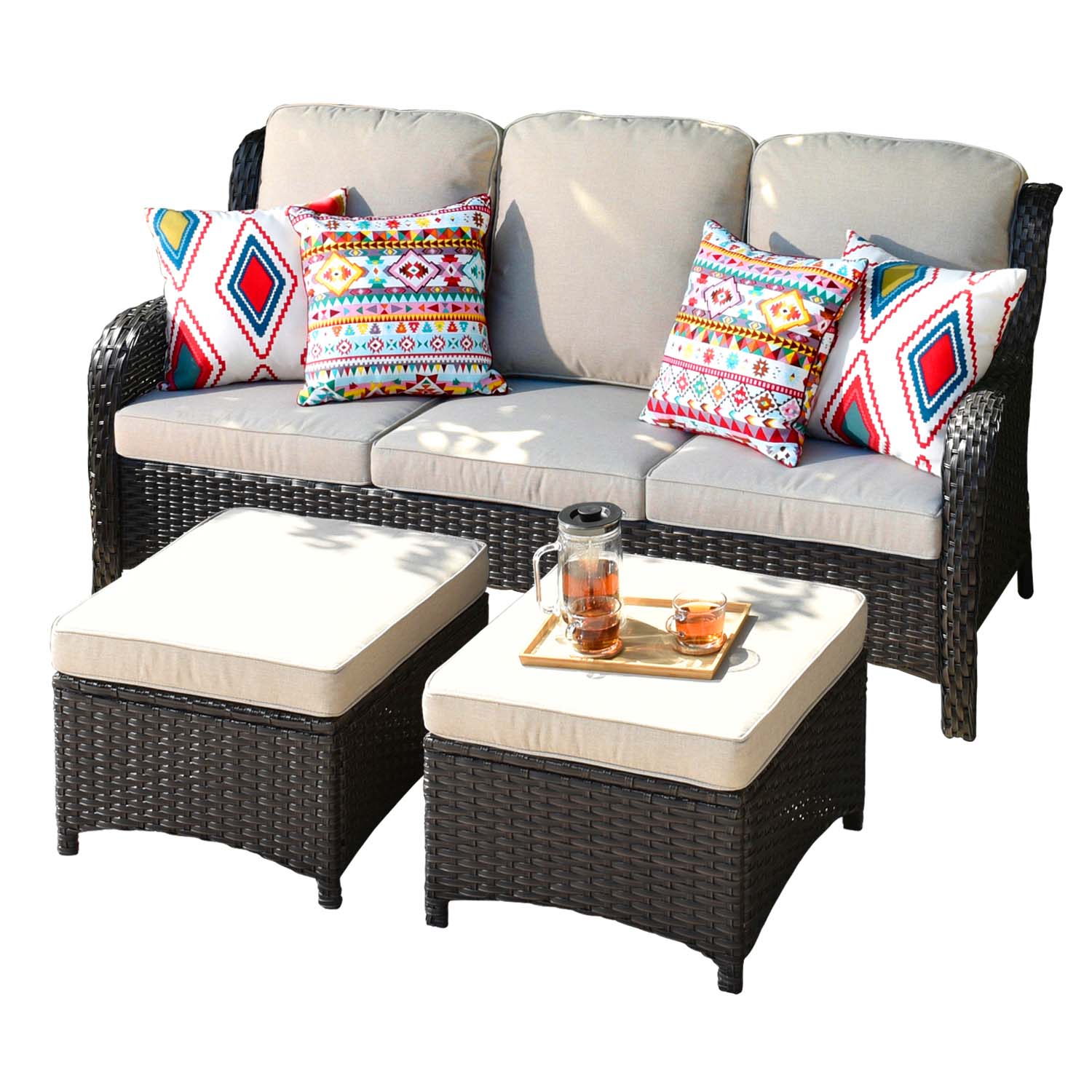 Ovios Outdoor Furniture 7-Piece with 30'' Fire Pit Table and Kenard 2 Rocking Chairs