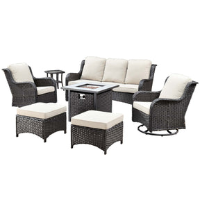 Ovios Outdoor Furniture 7-Piece with 30'' Fire Pit Table and Kenard 2 Rocking Chairs