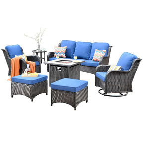 Ovios Outdoor Furniture 7-Piece with 30'' Fire Pit Table and Kenard 2 Rocking Chairs