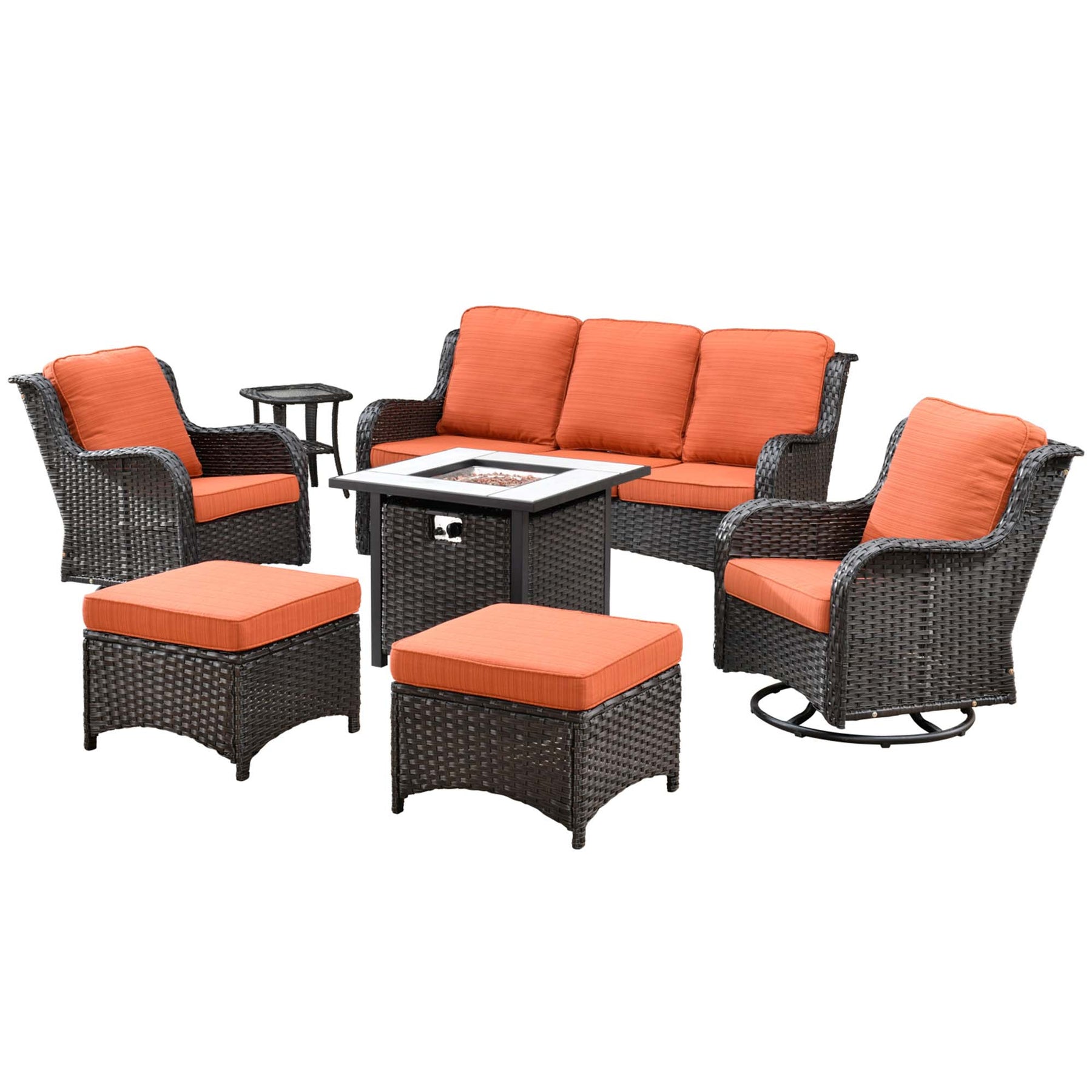 Ovios Outdoor Furniture 7-Piece with 30'' Fire Pit Table and Kenard 2 Rocking Chairs