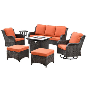 Ovios Outdoor Furniture 7-Piece with 30'' Fire Pit Table and Kenard 2 Rocking Chairs