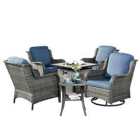 Ovios Outdoor Furniture 6-Piece with 30'' Fire Pit Table and Kenard 2 Rocking Chairs