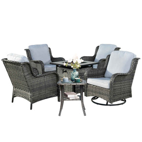 Ovios Outdoor Furniture 6-Piece with 30'' Fire Pit Table and Kenard 2 Rocking Chairs