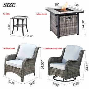 Ovios Outdoor Furniture 6-Piece with 30'' Fire Pit Table and Kenard 2 Rocking Chairs