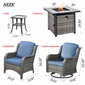 Ovios Outdoor Furniture 6-Piece with 30'' Fire Pit Table and Kenard 2 Rocking Chairs