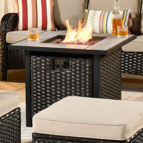 Ovios Outdoor Furniture 7-Piece with 30'' Fire Pit Table and Kenard 2 Rocking Chairs