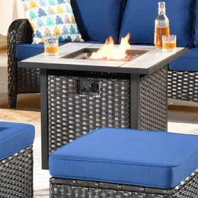 Ovios Outdoor Furniture 7-Piece with 30'' Fire Pit Table and Kenard 2 Rocking Chairs