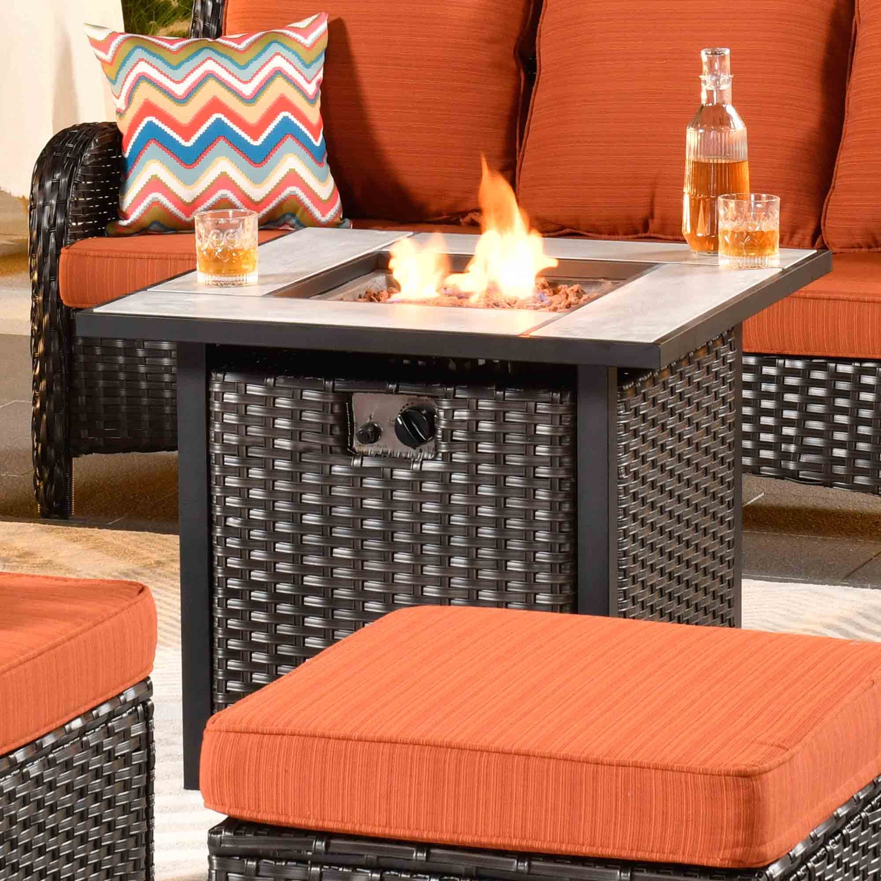 Ovios Outdoor Furniture 7-Piece with 30'' Fire Pit Table and Kenard 2 Rocking Chairs