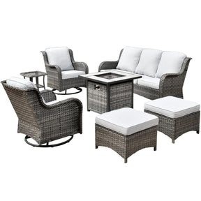 Ovios Outdoor Furniture 7-Piece with 30'' Fire Pit Table and Kenard 2 Rocking Chairs