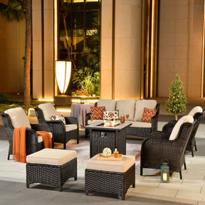 Ovios Patio 8-Piece Conversation Set with 30'' Propane Fire Pit Table Kenard