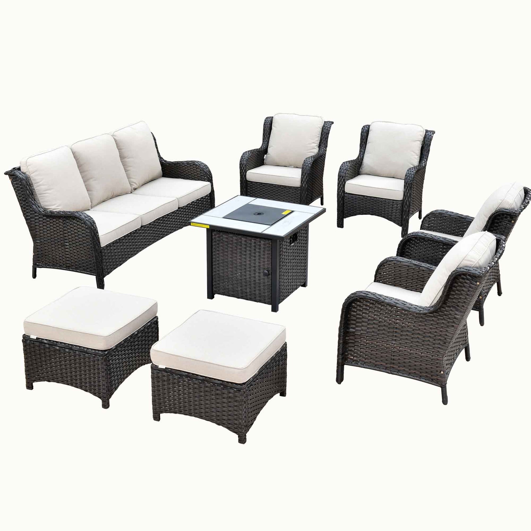 Ovios Patio 8-Piece Conversation Set with 30'' Propane Fire Pit Table Kenard