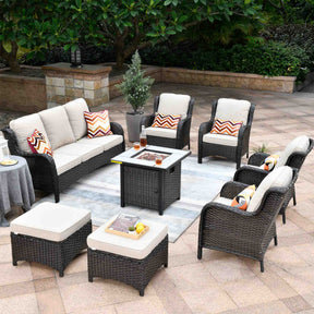 Ovios Patio 8-Piece Conversation Set with 30'' Propane Fire Pit Table Kenard