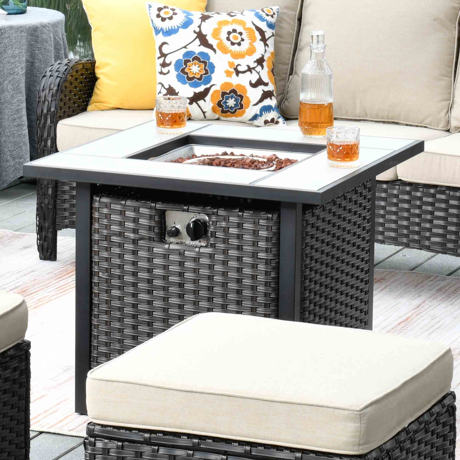 Ovios Patio 8-Piece Conversation Set with 30'' Propane Fire Pit Table Kenard