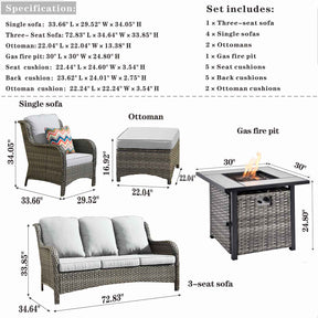 Ovios Patio 8-Piece Conversation Set with 30'' Propane Fire Pit Table Kenard