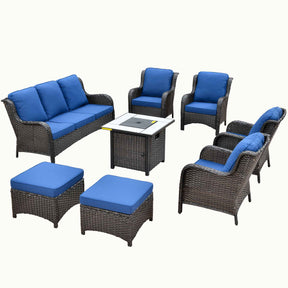 Ovios Patio 8-Piece Conversation Set with 30'' Propane Fire Pit Table Kenard