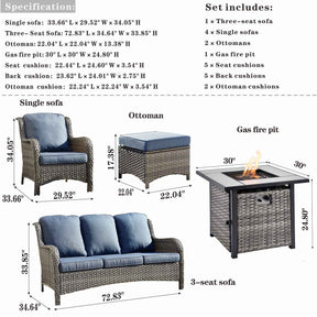 Ovios Patio 8-Piece Conversation Set with 30'' Propane Fire Pit Table Kenard