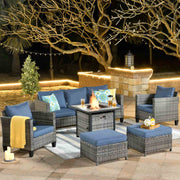 #Color_Grey Wicker Denim Blue Cushion