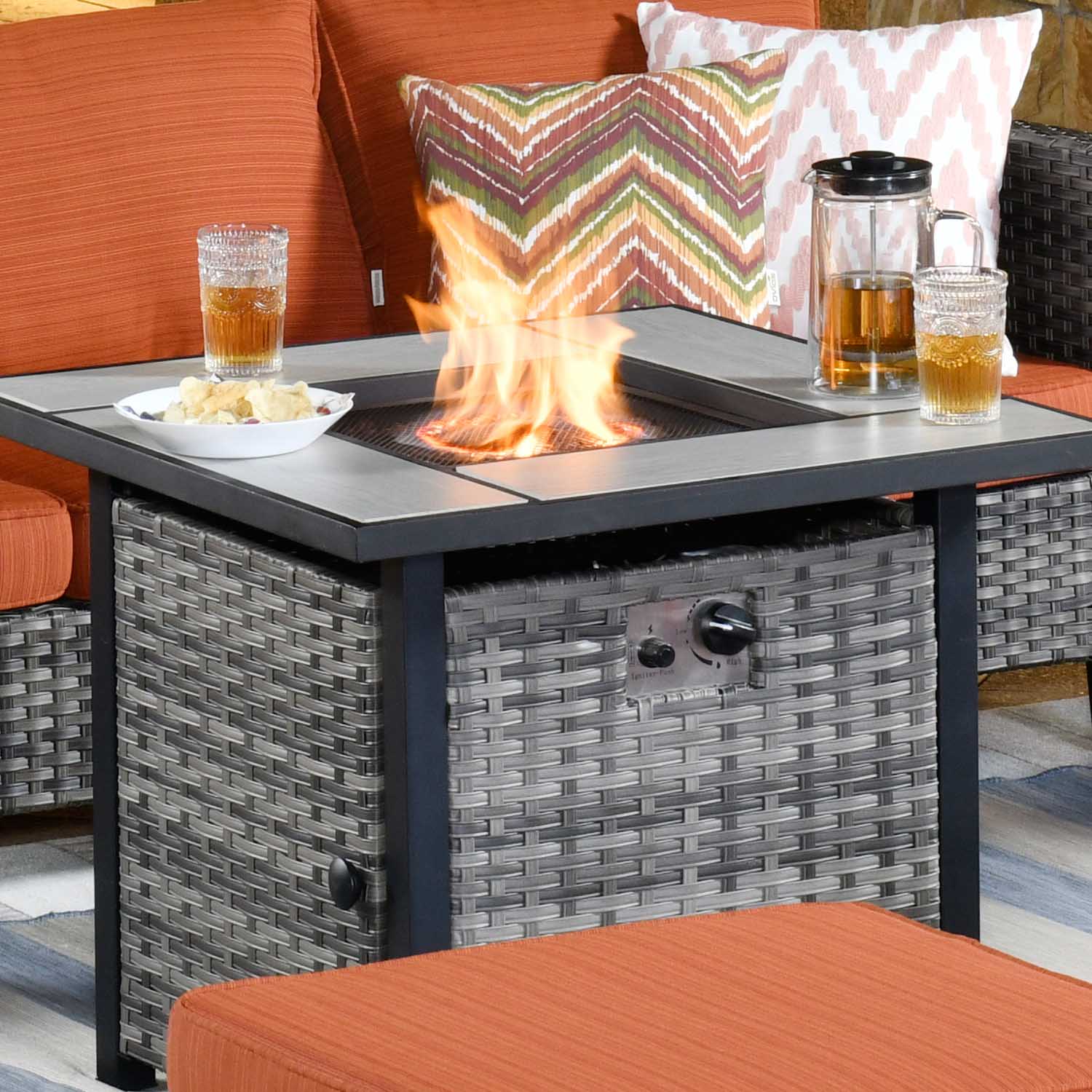 Ovios Patio Conversation Set 6-Piece with 30'' Fire Pit Table and Vultros Set