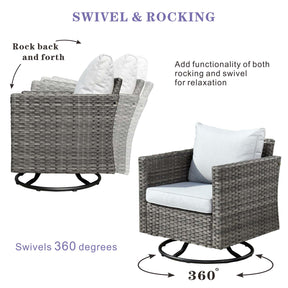 Ovios Patio Vultros 6-Piece Set With Swivel Chair Lover seat and 30'' Propane Fire Pit Table