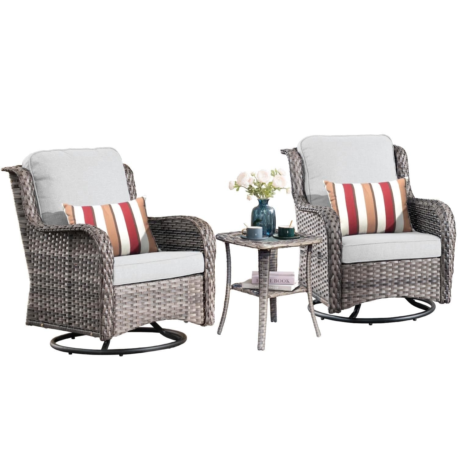 Ovios Patio Furniture Set 3-Piece with Swivel Chairs and Side Table Kenard