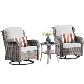 Ovios Patio Furniture Set 3-Piece with Swivel Chairs and Side Table Kenard