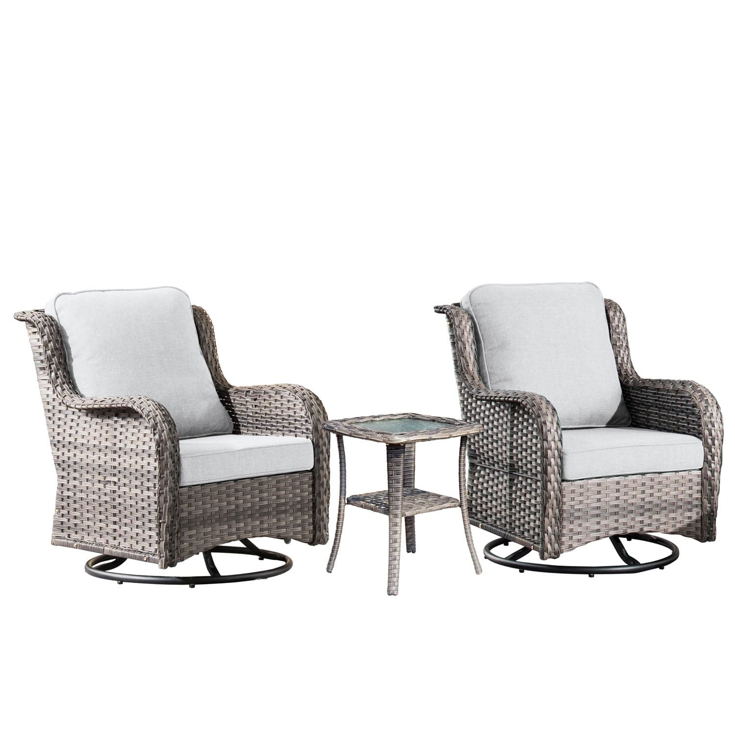 Ovios Patio Furniture Set 3-Piece with Swivel Chairs and Side Table Kenard