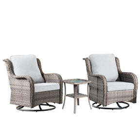 Ovios Patio Furniture Set 3-Piece with Swivel Chairs and Side Table Kenard